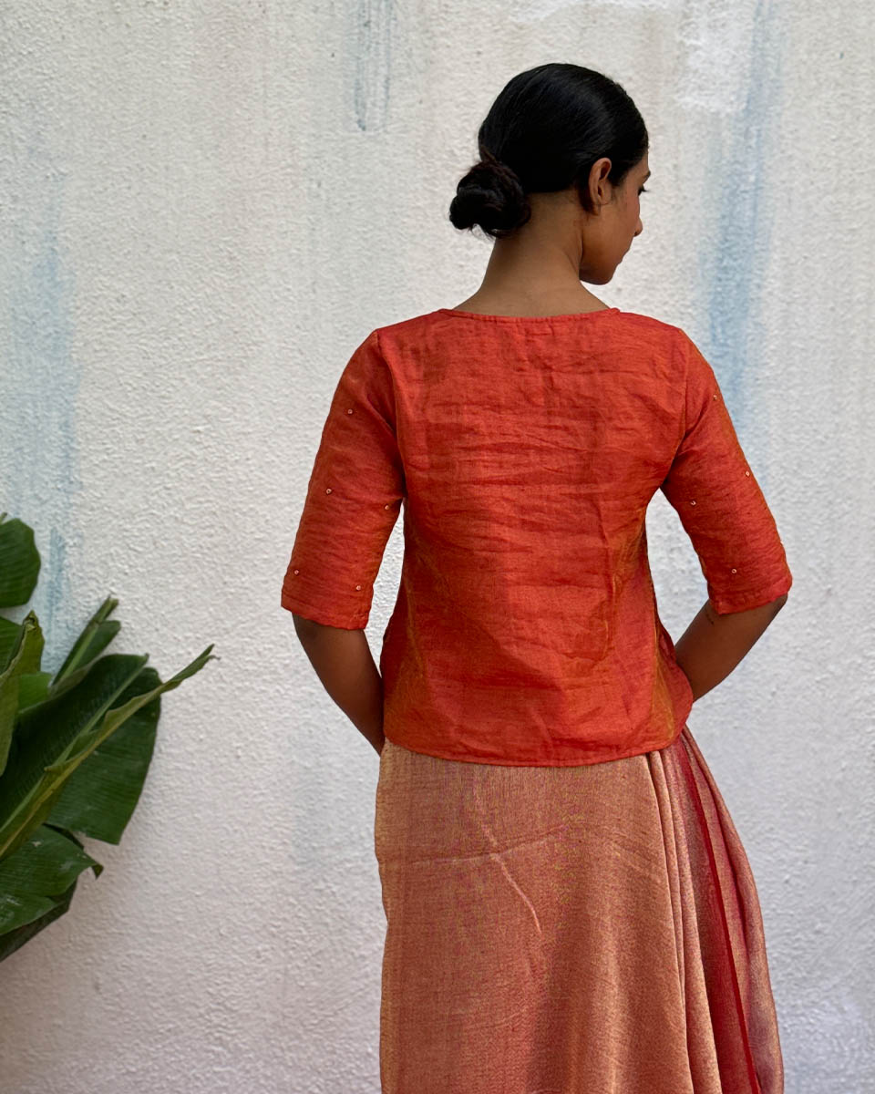 Dipti Handwoven Linen Zari Blouse - Eknoor