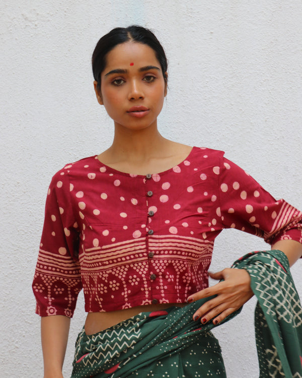 Archive of Longing Handblock Printed Cotton Crop Top Blouse