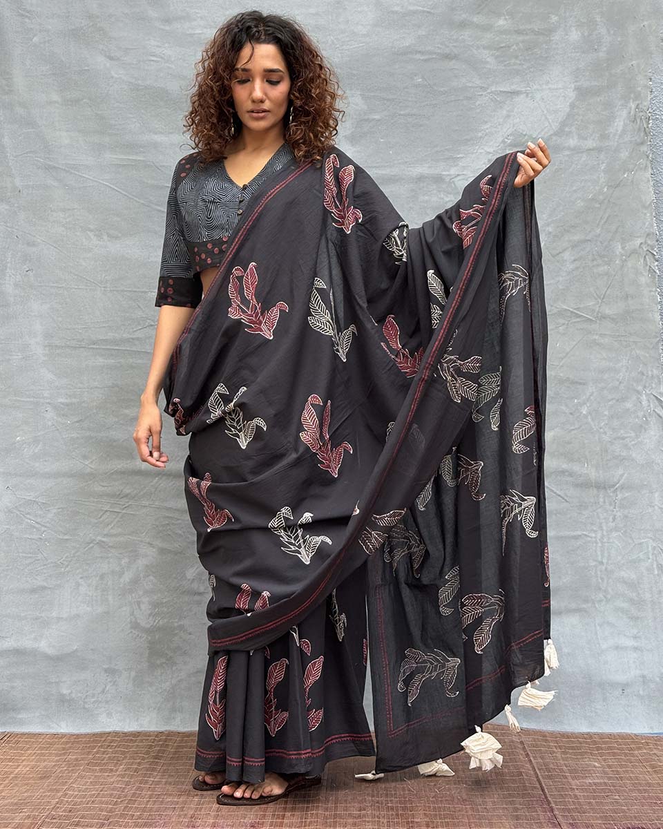 Raindrop Blockprinted Cotton Saree