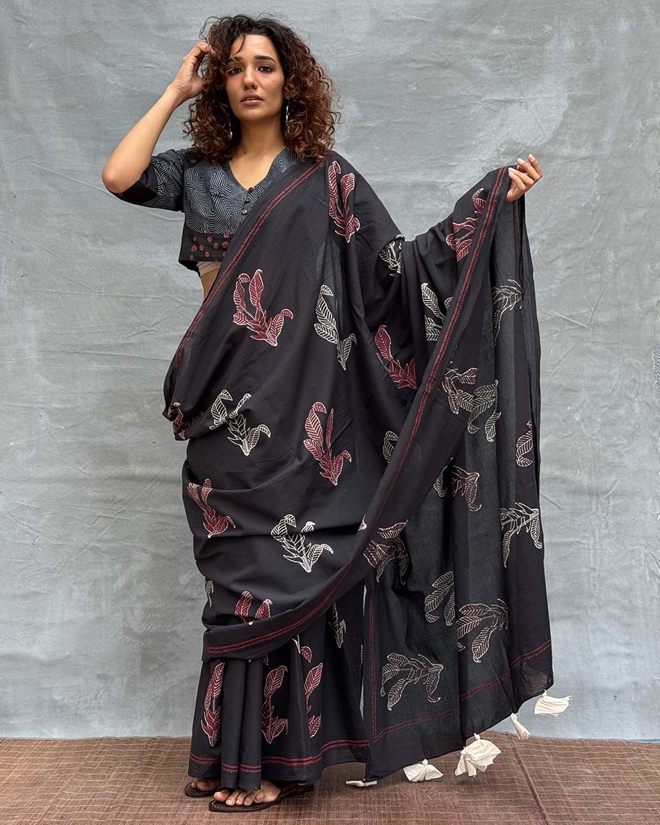 Raindrop Blockprinted Cotton Saree