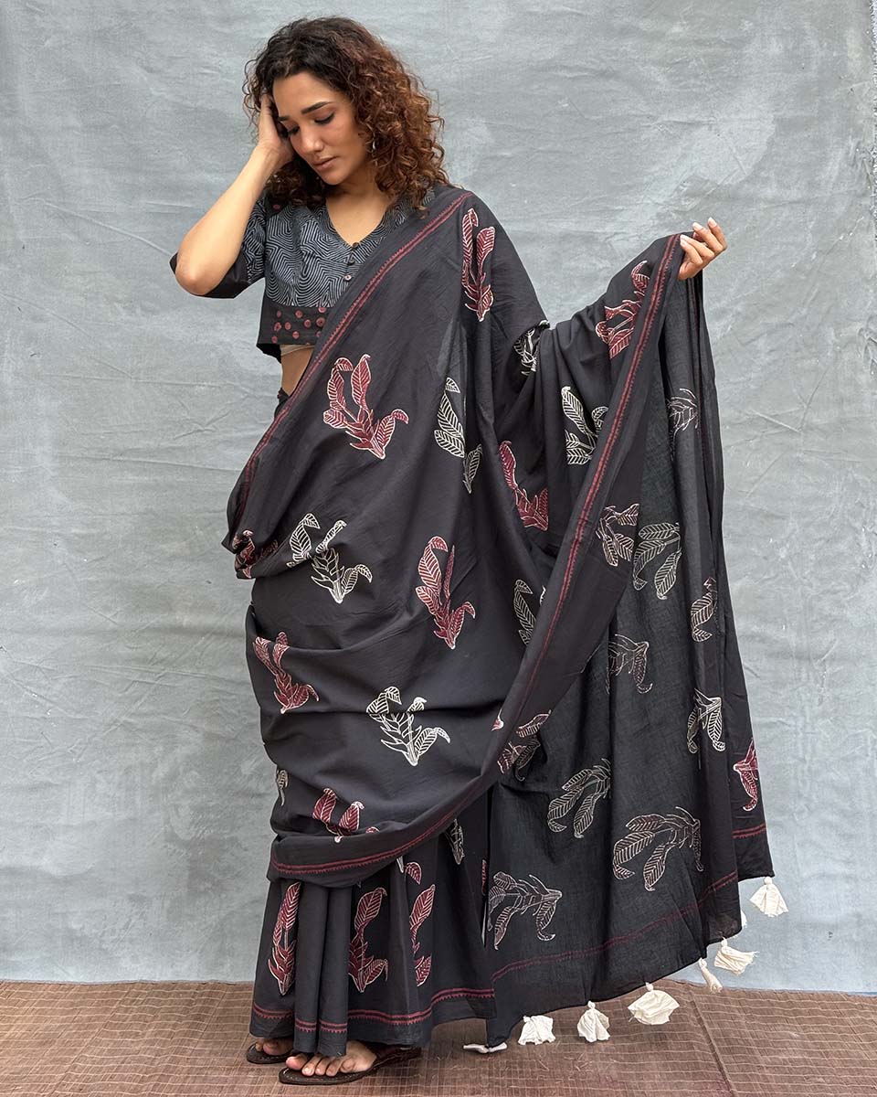 Raindrop Blockprinted Cotton Saree