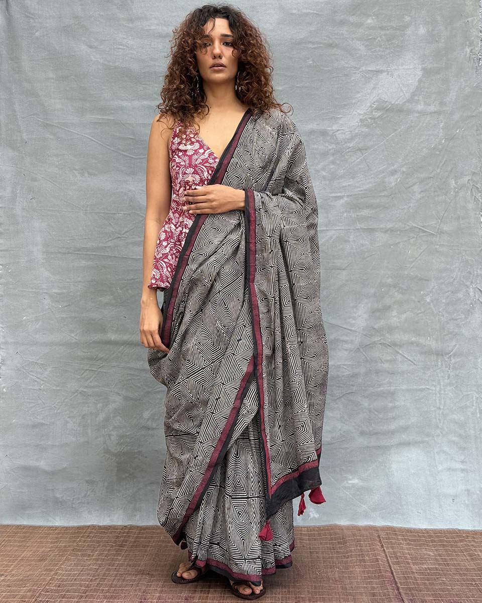 Blush of Dusk Blockprinted Cotton Saree