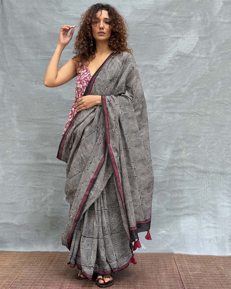 Blush of Dusk Blockprinted Cotton Saree