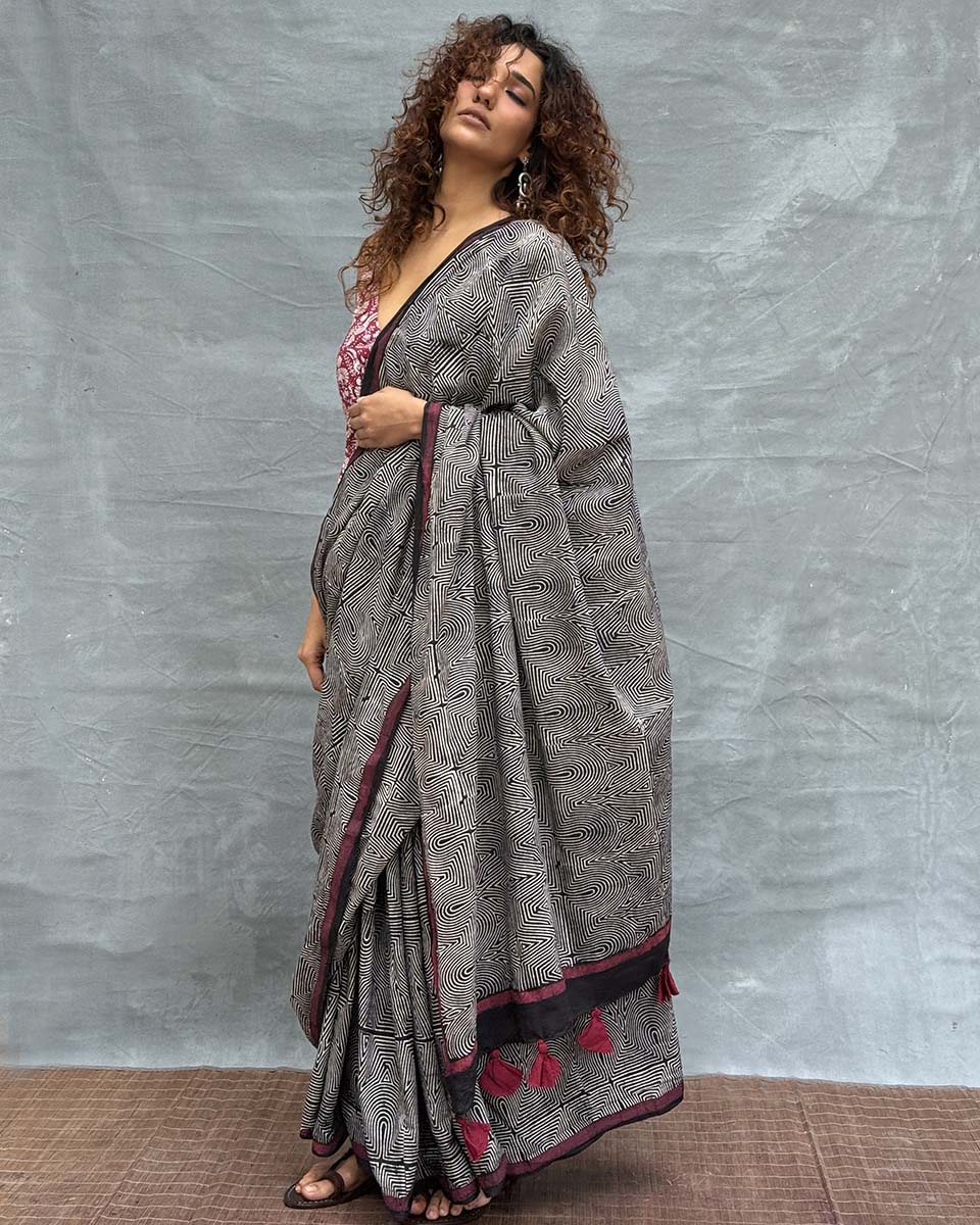 Blush of Dusk Blockprinted Cotton Saree