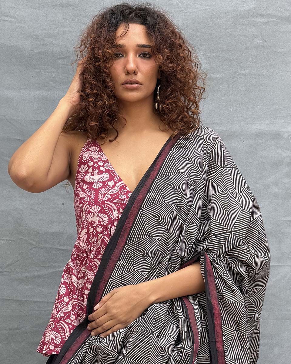 Blush of Dusk Blockprinted Cotton Saree