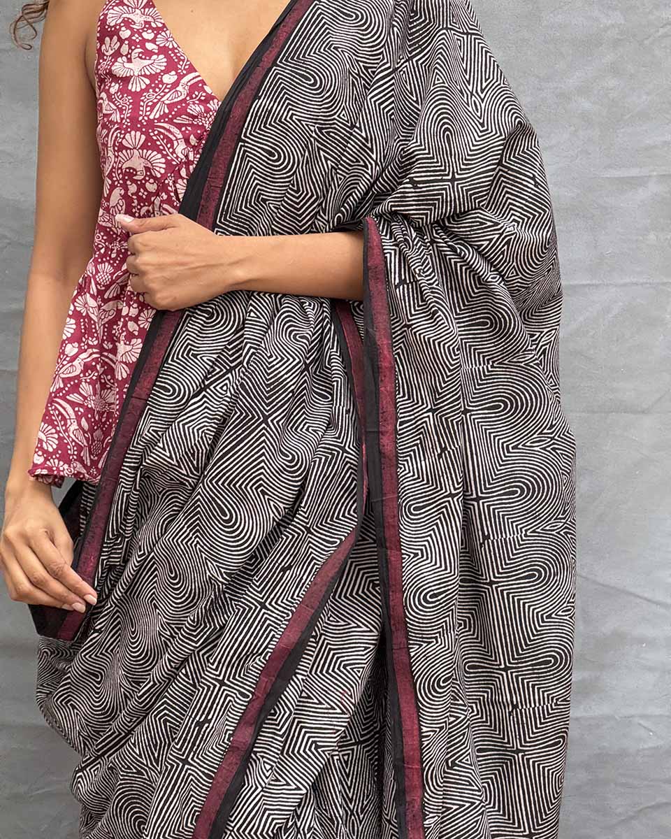 Blush of Dusk Blockprinted Cotton Saree