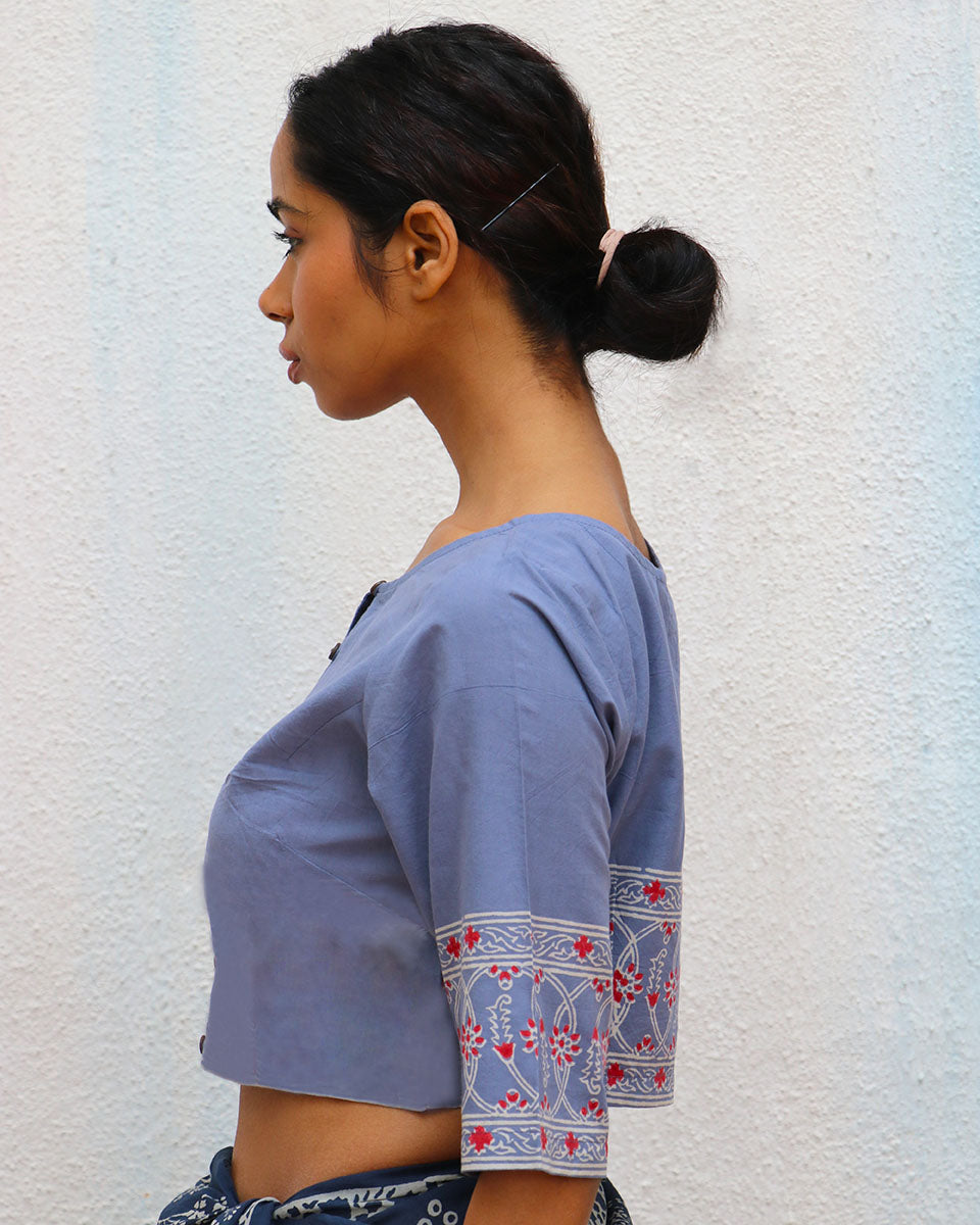 Petals in Fall Handblock Printed Cotton Crop Top Blouse