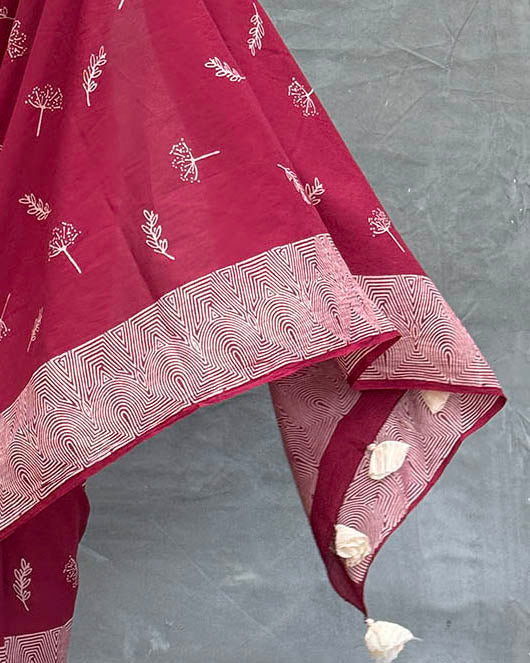 Wings over Waters Blockprinted Cotton Saree - Soil