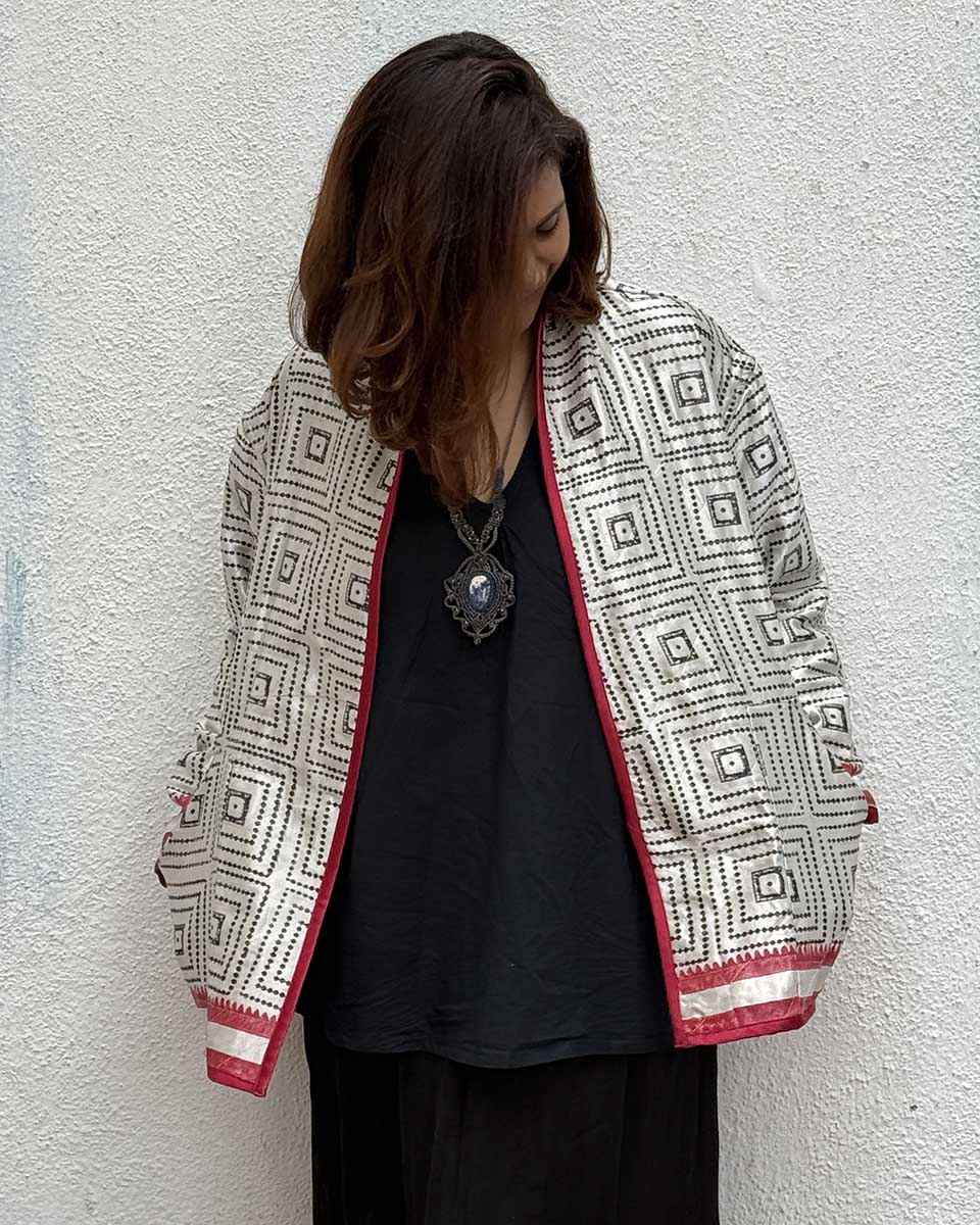 Heartmade Mashru Silk Reversible Quilted Jacket