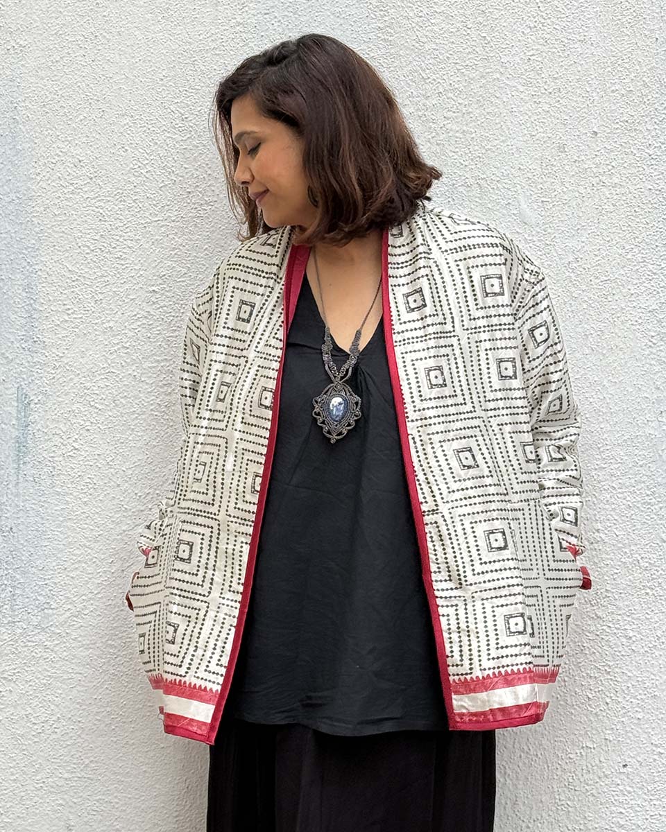 Heartmade Mashru Silk Reversible Quilted Jacket