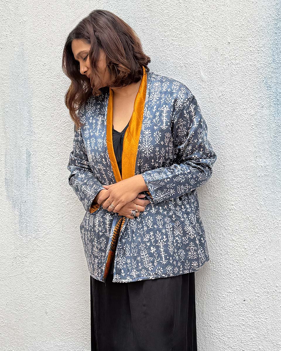 Softember Mashru Silk Reversible Quilted Jacket