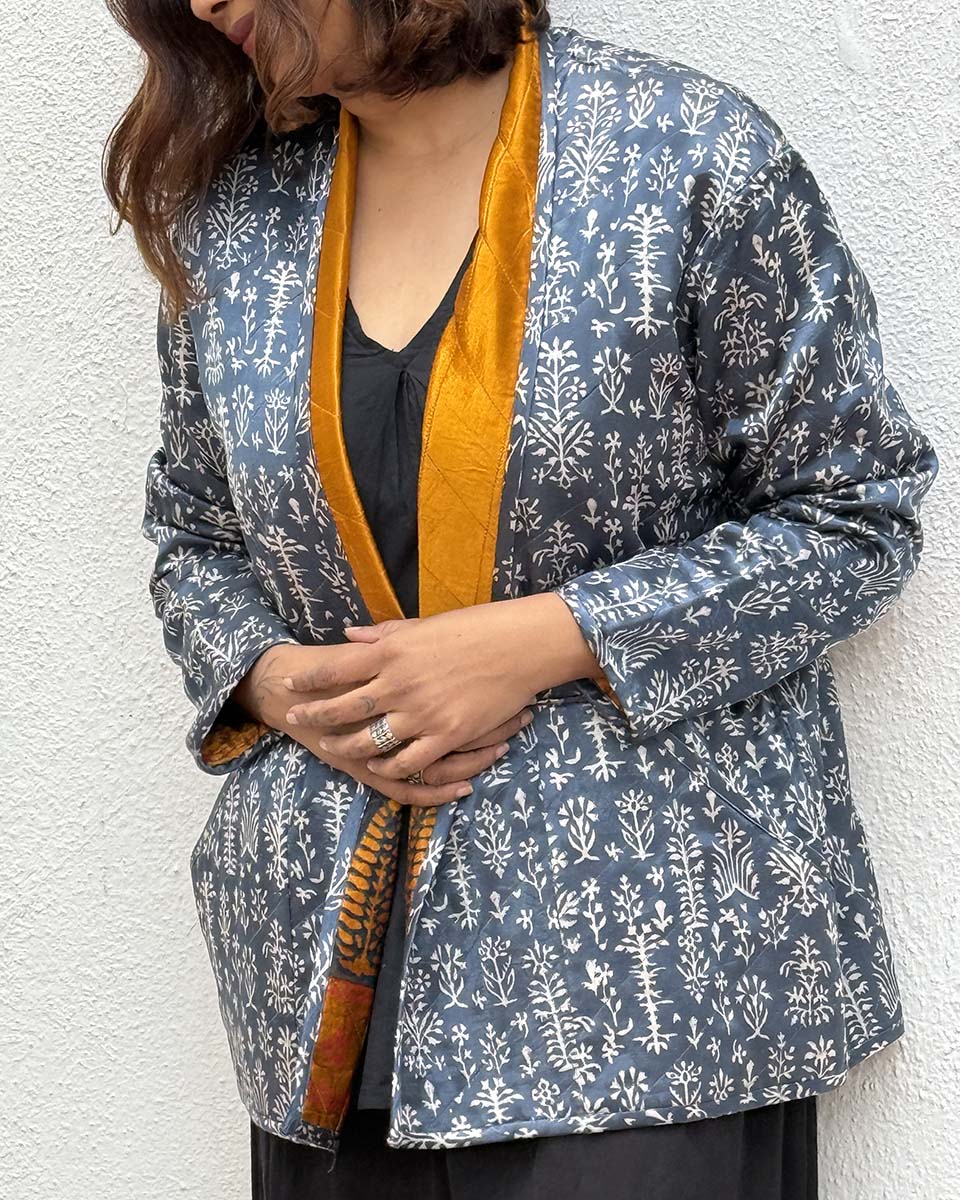 Softember Mashru Silk Reversible Quilted Jacket