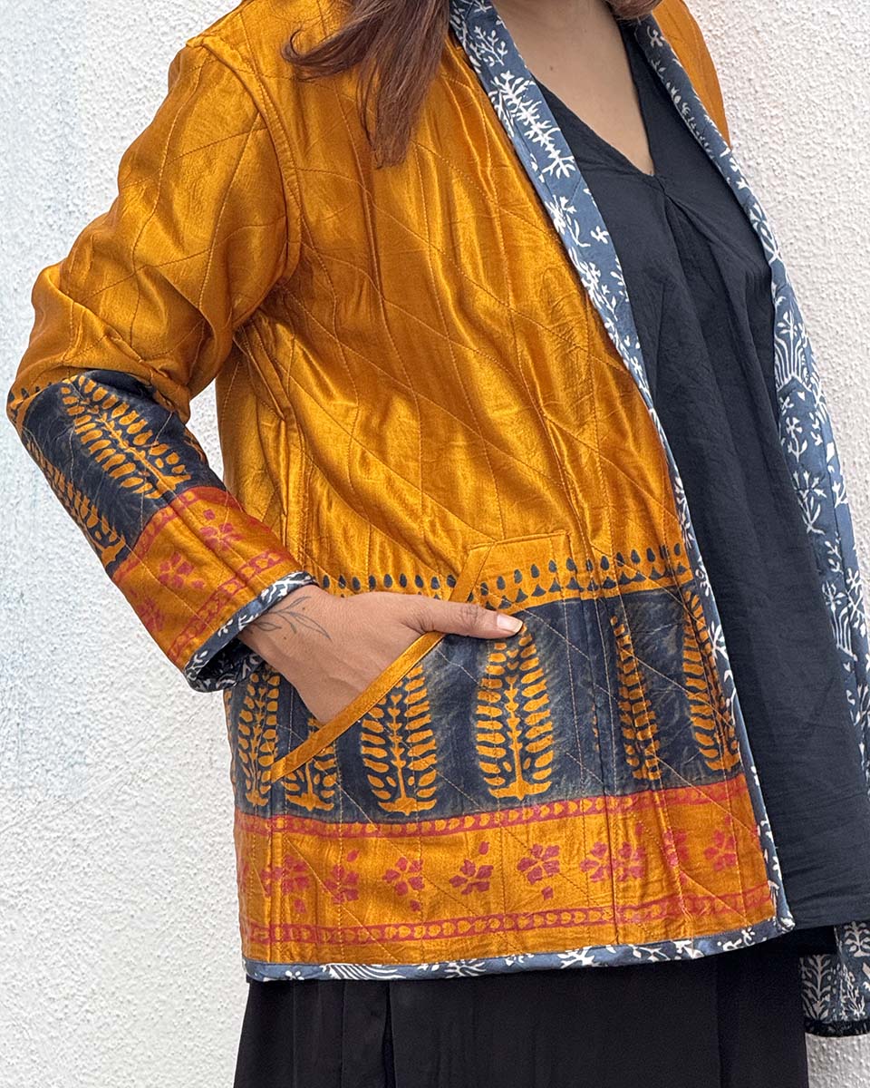 Softember Mashru Silk Reversible Quilted Jacket