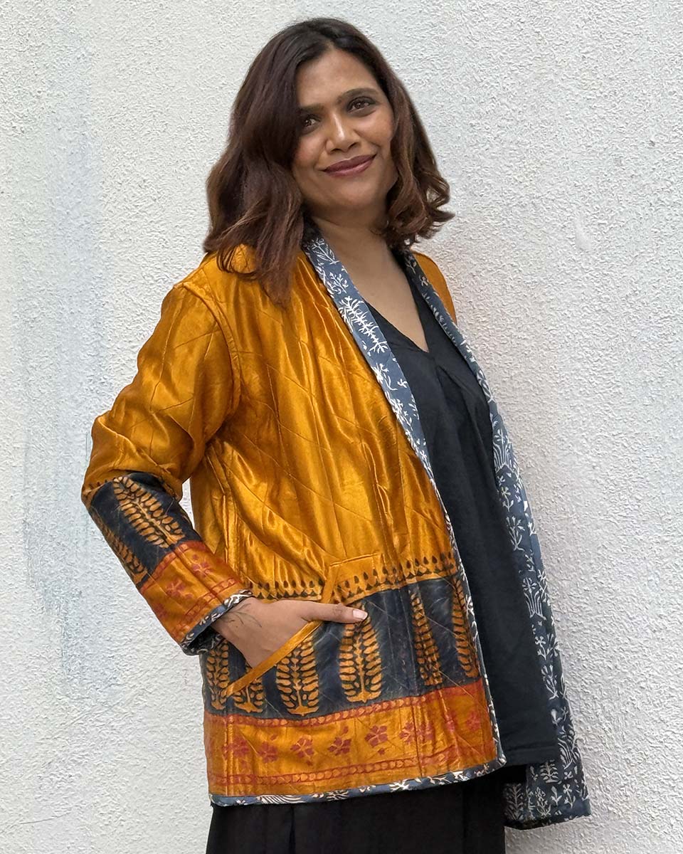 Softember Mashru Silk Reversible Quilted Jacket