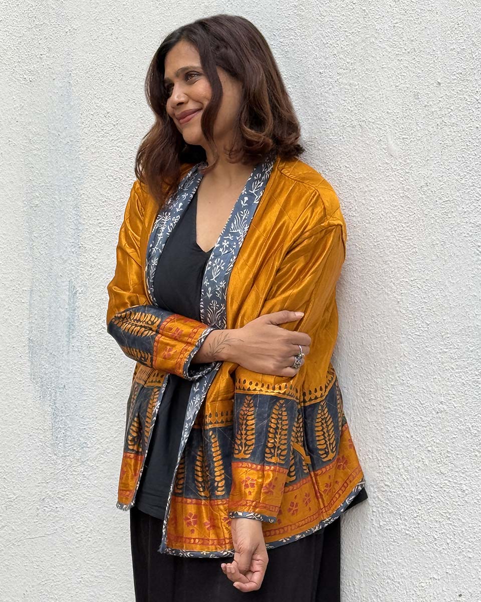 Softember Mashru Silk Reversible Quilted Jacket