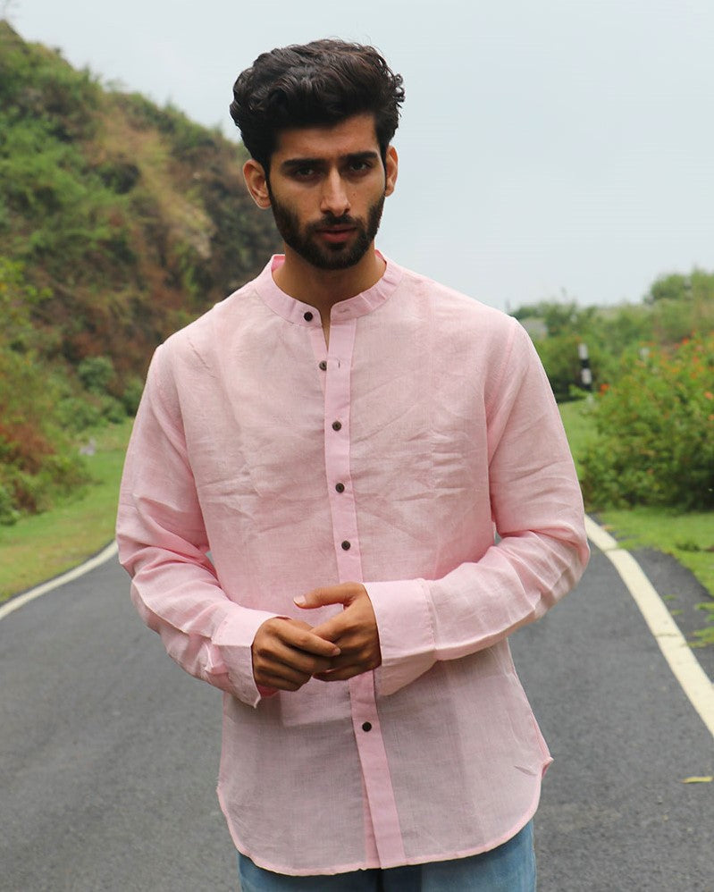 Pink Linen Mens Shirt - Love Despite