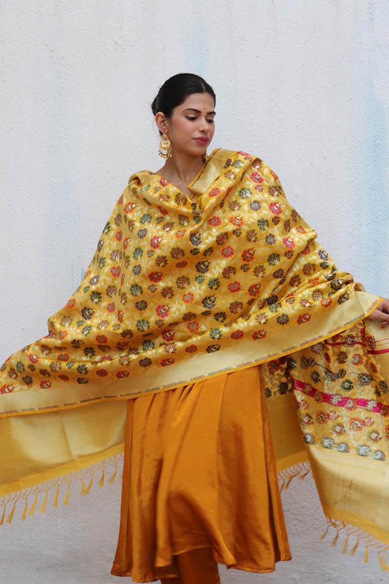 Ibadat Handwoven Banarasi Kimkhab Brocade Dupatta