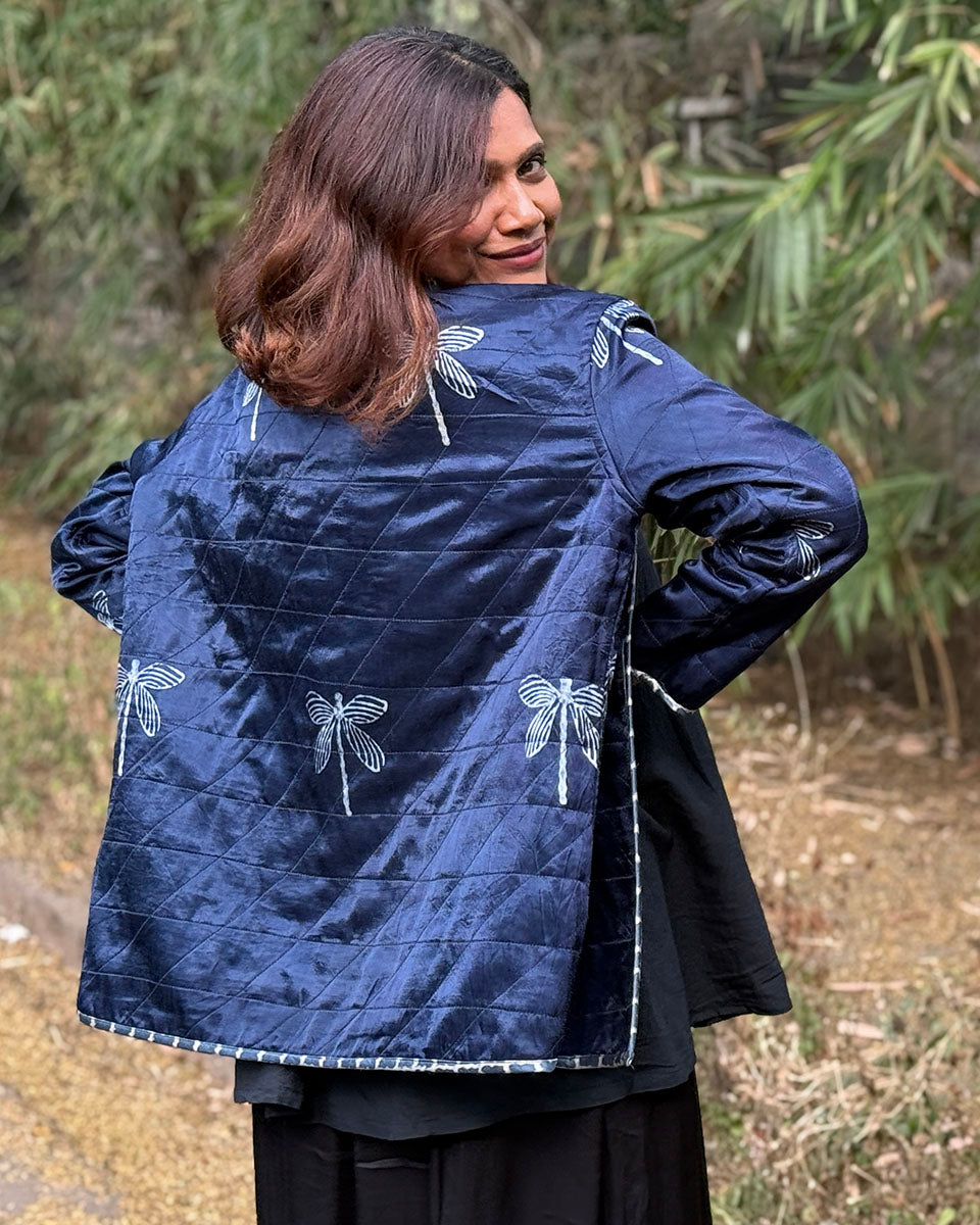 Dragonfly Mashru Silk Reversible Quilted Jacket