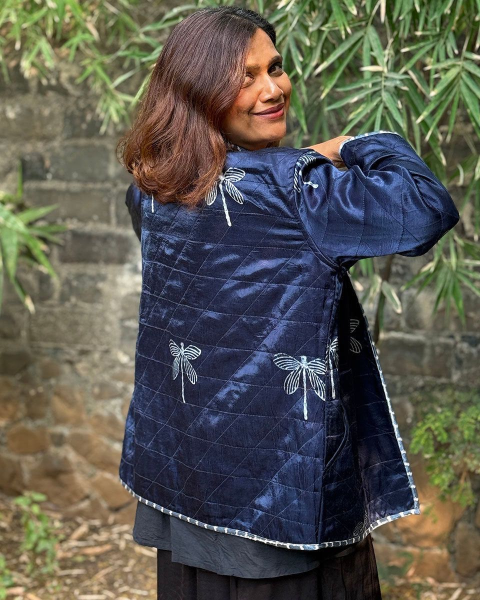 Dragonfly Mashru Silk Reversible Quilted Jacket