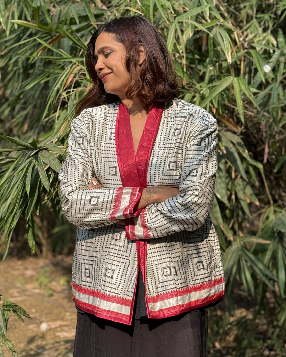 Heartmade Mashru Silk Reversible Quilted Jacket