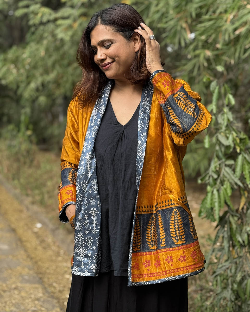 Softember Mashru Silk Reversible Quilted Jacket