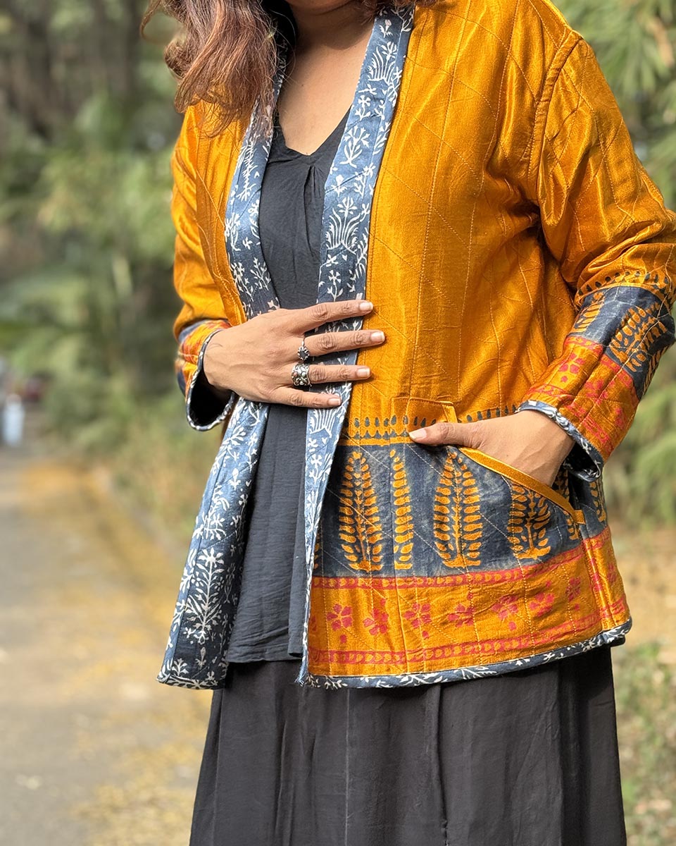 Softember Mashru Silk Reversible Quilted Jacket