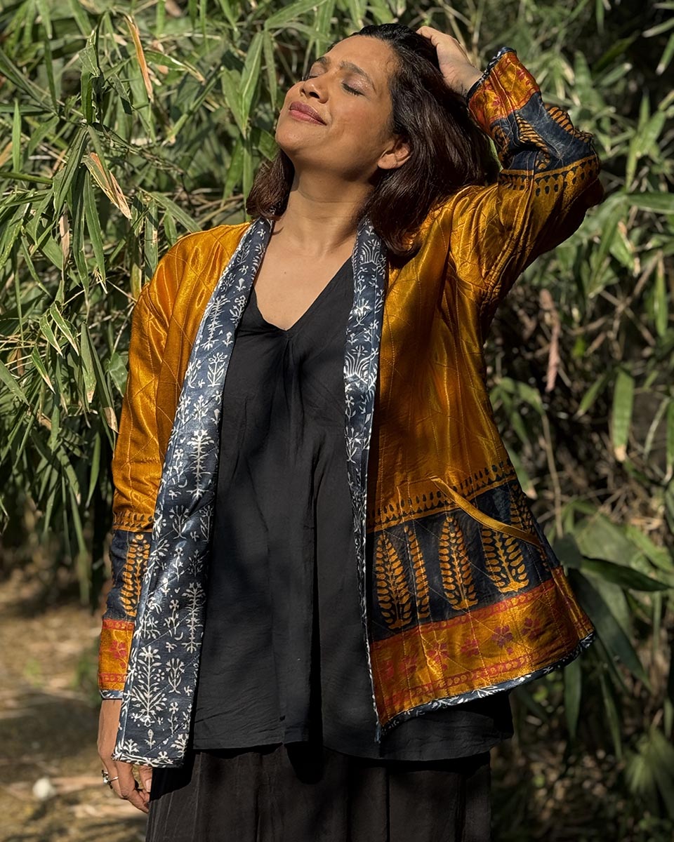 Softember Mashru Silk Reversible Quilted Jacket