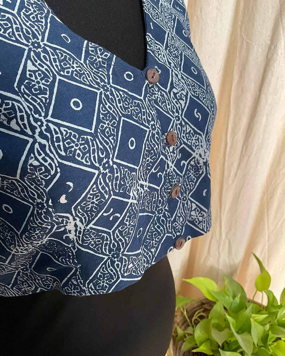 Blue HandBlock Printed Cotton Blouse - Love Despite