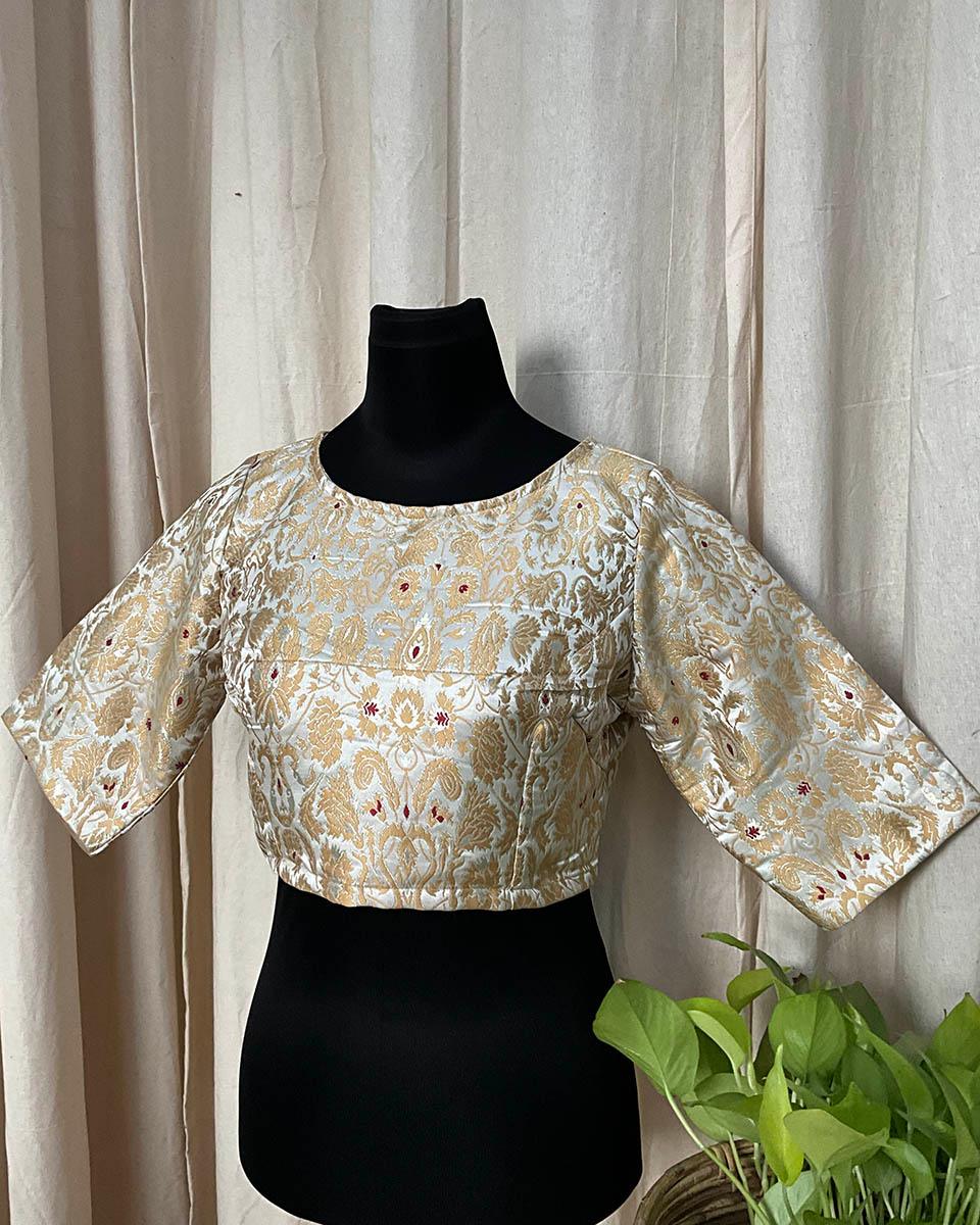 White Golden Brocade Blouse - Love Despite