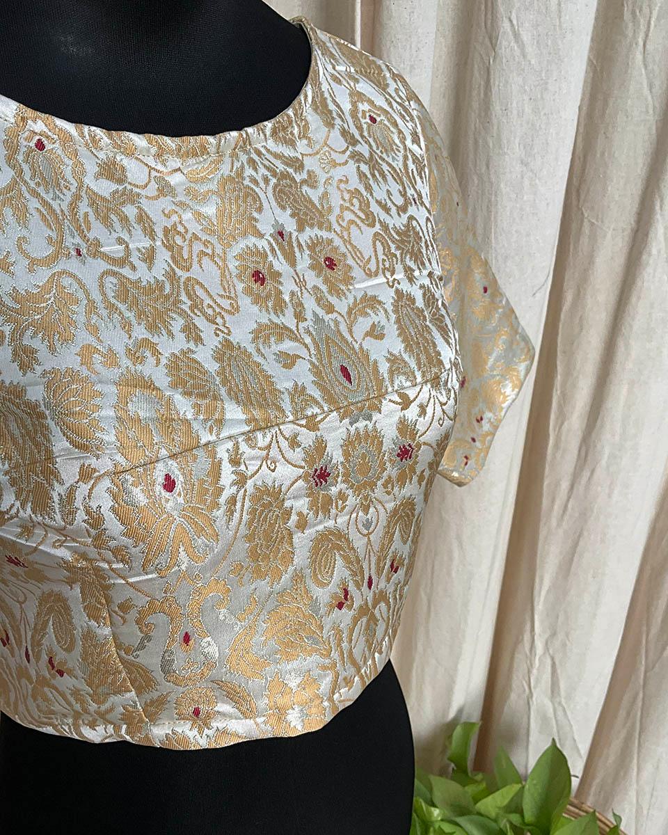 White Golden Brocade Blouse - Love Despite