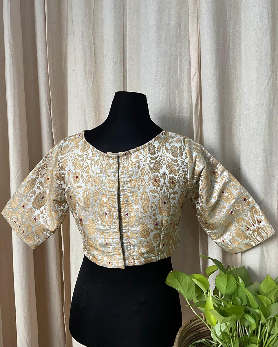 White Golden Brocade Blouse - Love Despite