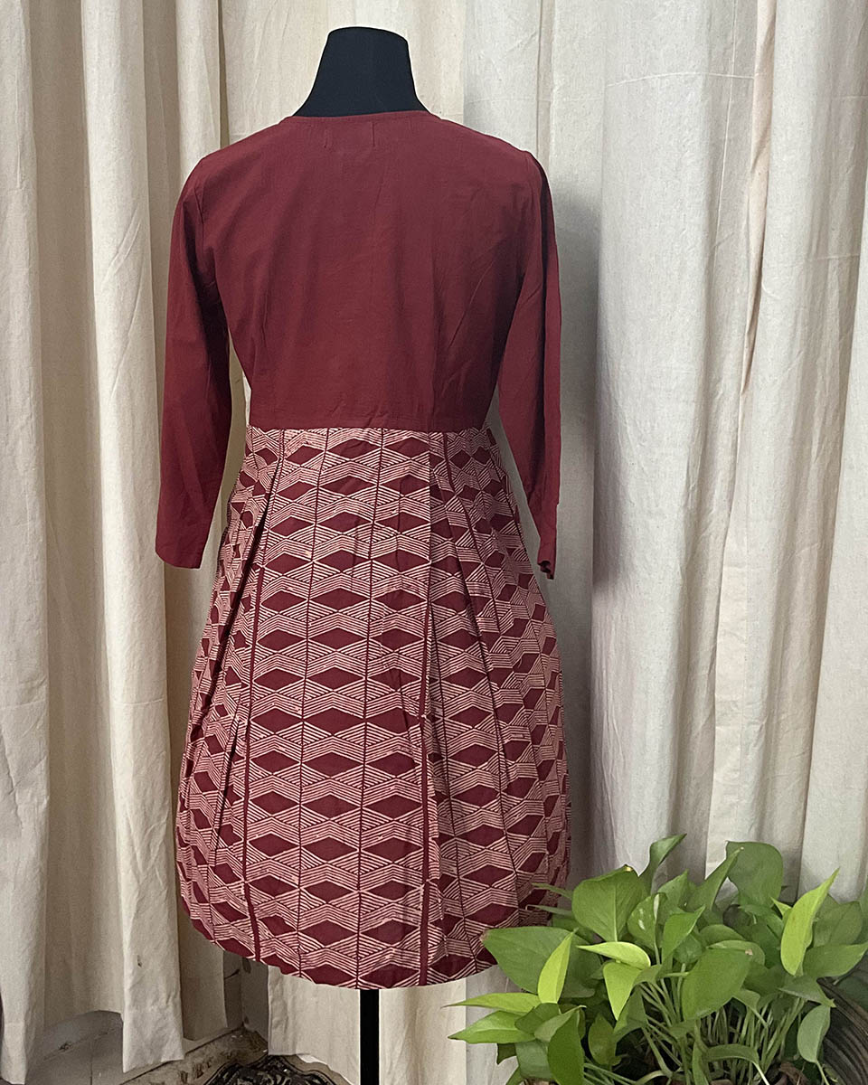 Maroon handblock printed dress - Love Despite