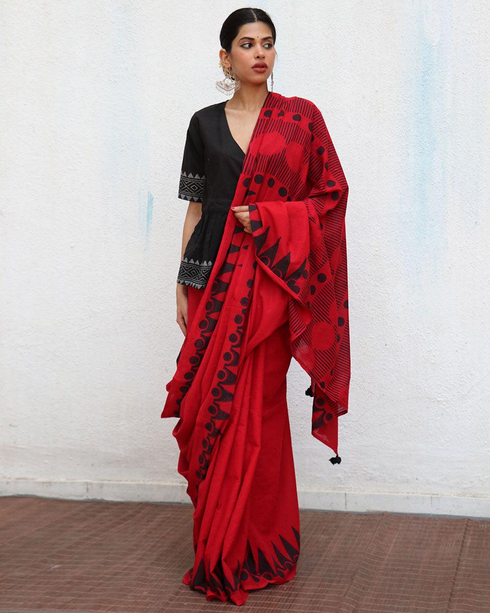 Kailani Blockprinted Cotton Saree - NOMAD