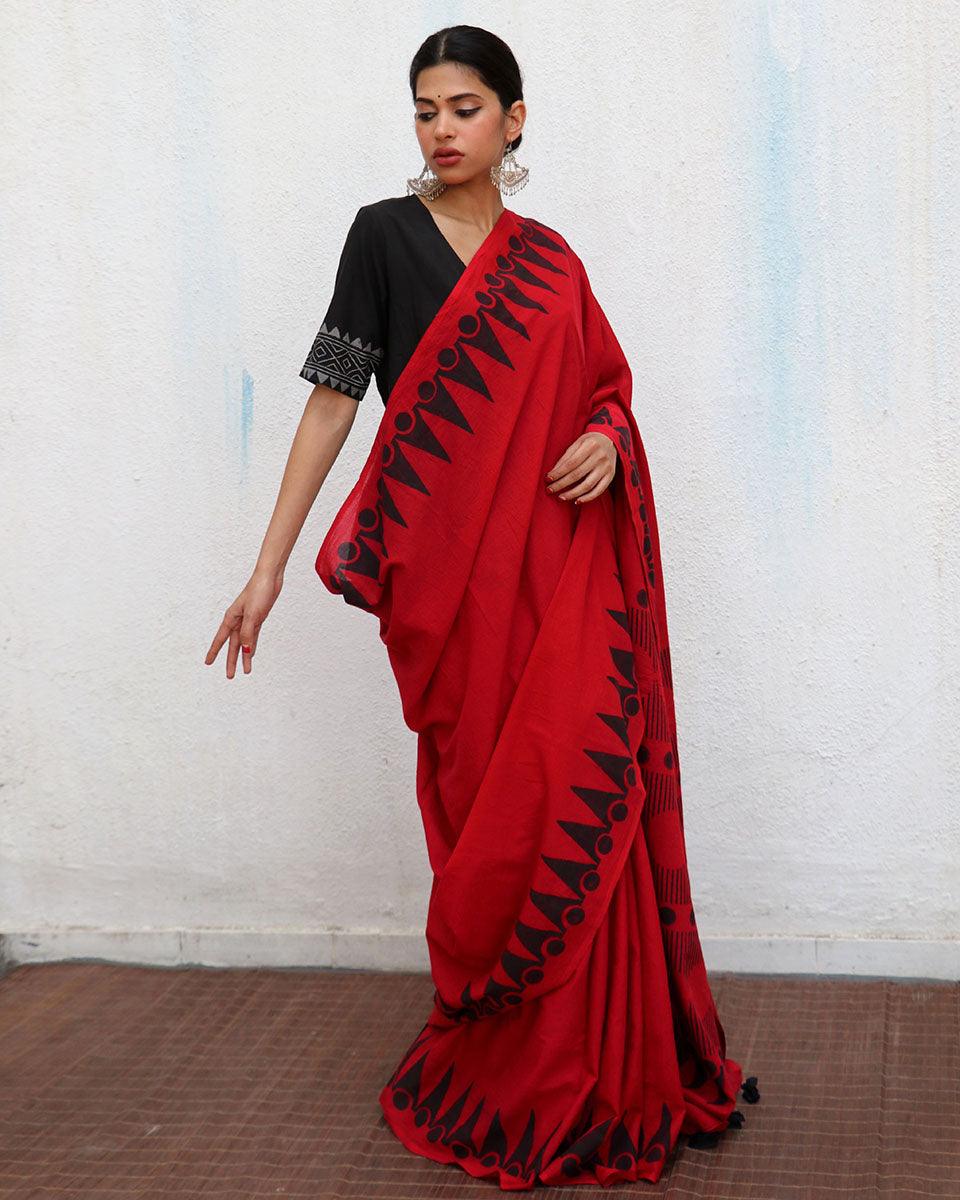 Kailani Blockprinted Cotton Saree - NOMAD