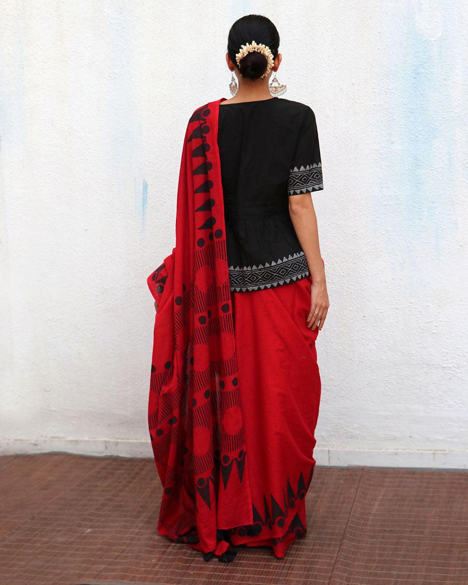 Kailani Blockprinted Cotton Saree - NOMAD