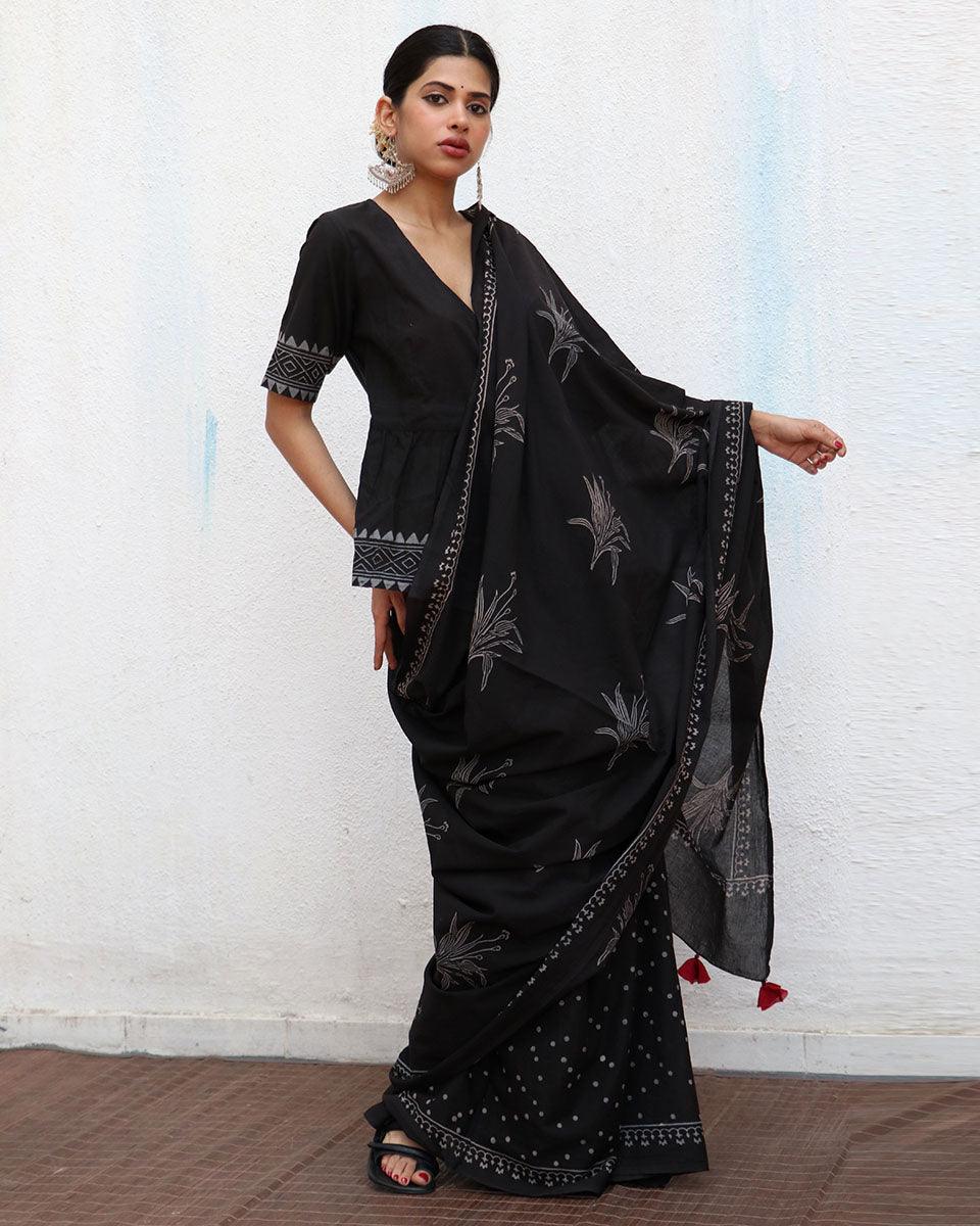 Isla Blockprinted Cotton Saree  - NOMAD