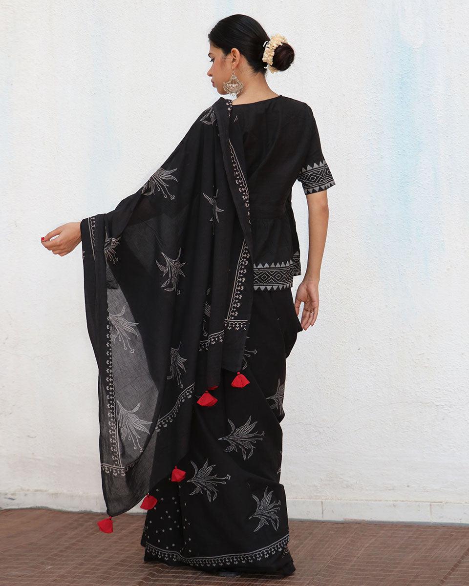 Isla Blockprinted Cotton Saree  - NOMAD