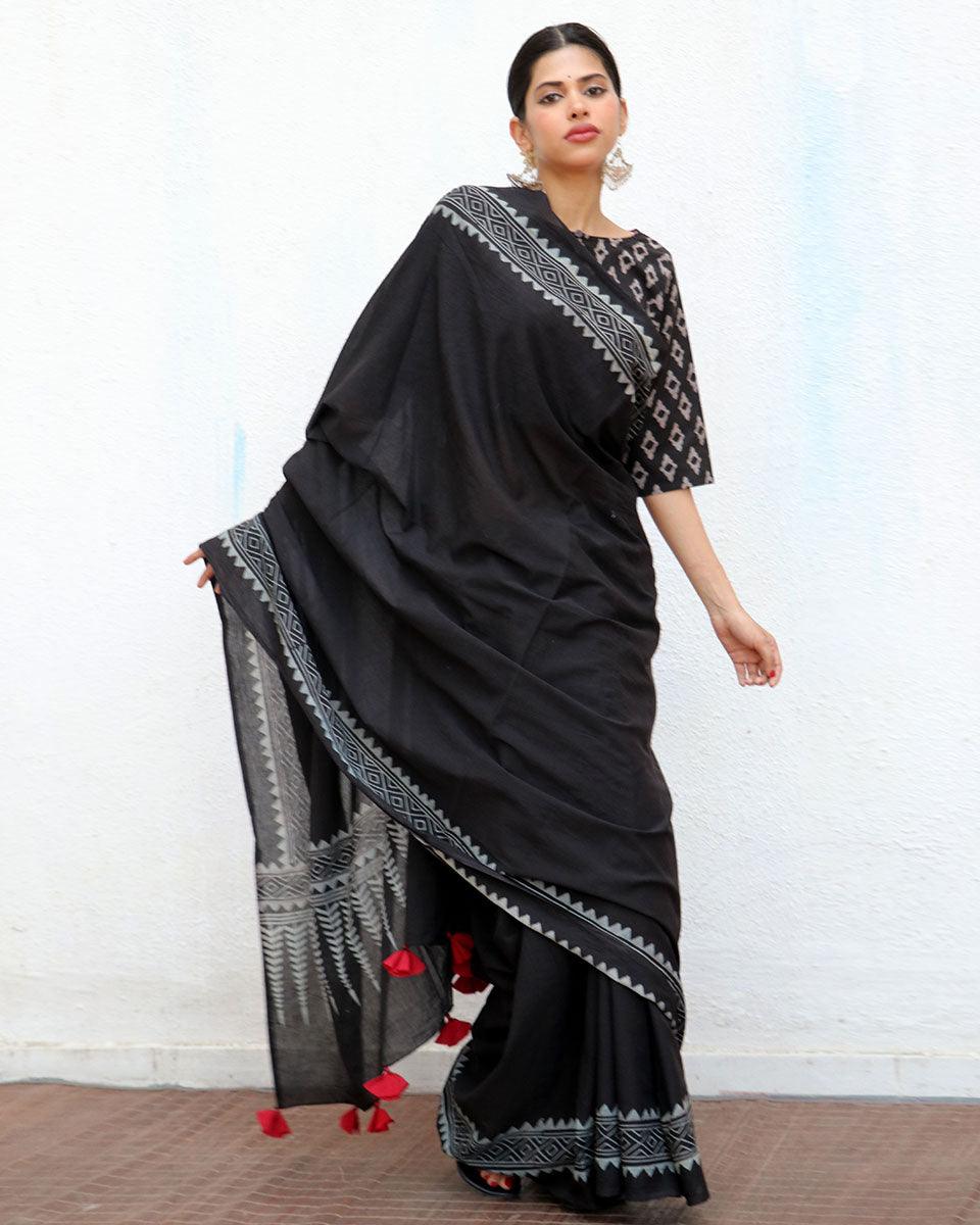 Barbara Blockprinted Cotton Saree - NOMAD