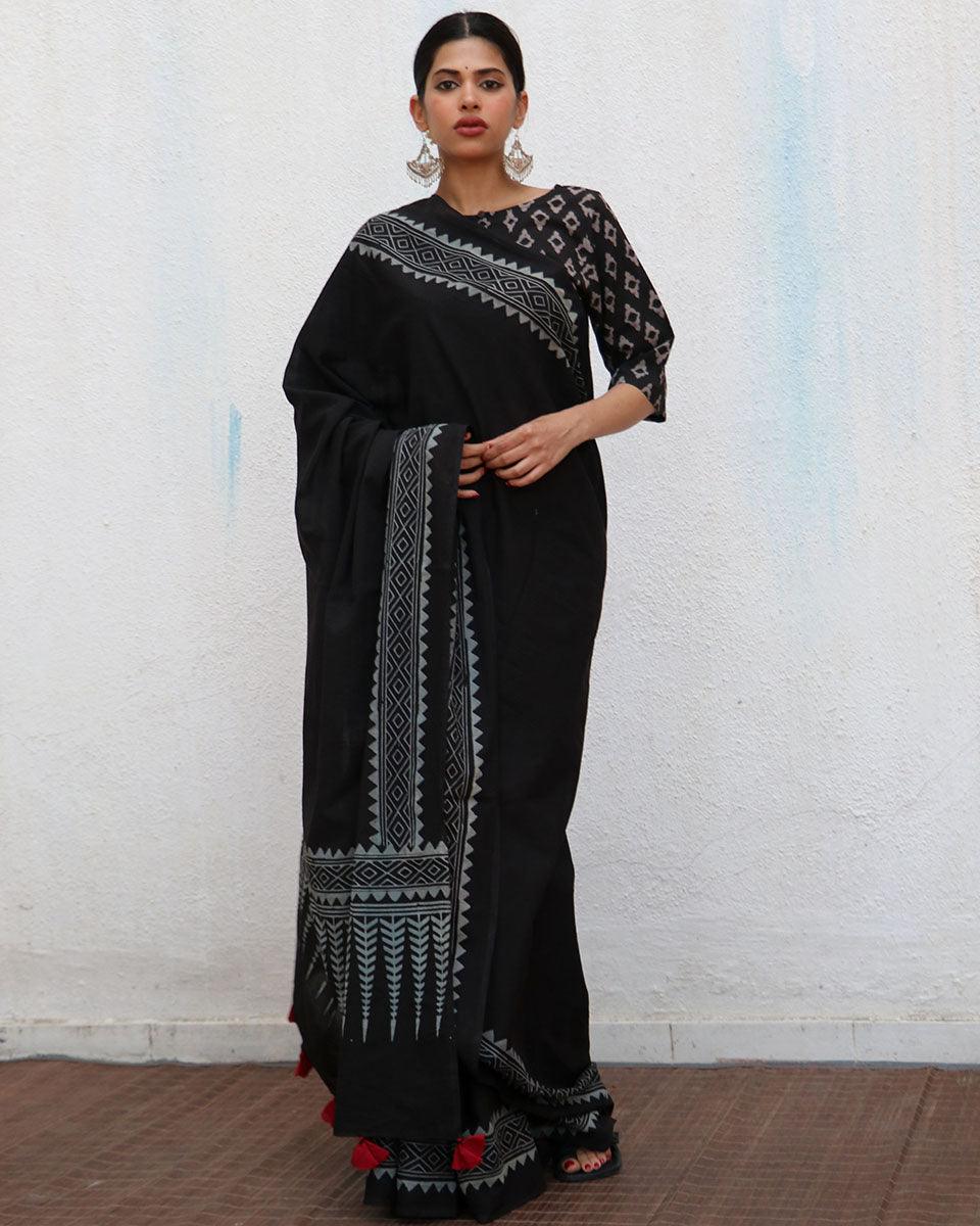 Barbara Blockprinted Cotton Saree - NOMAD