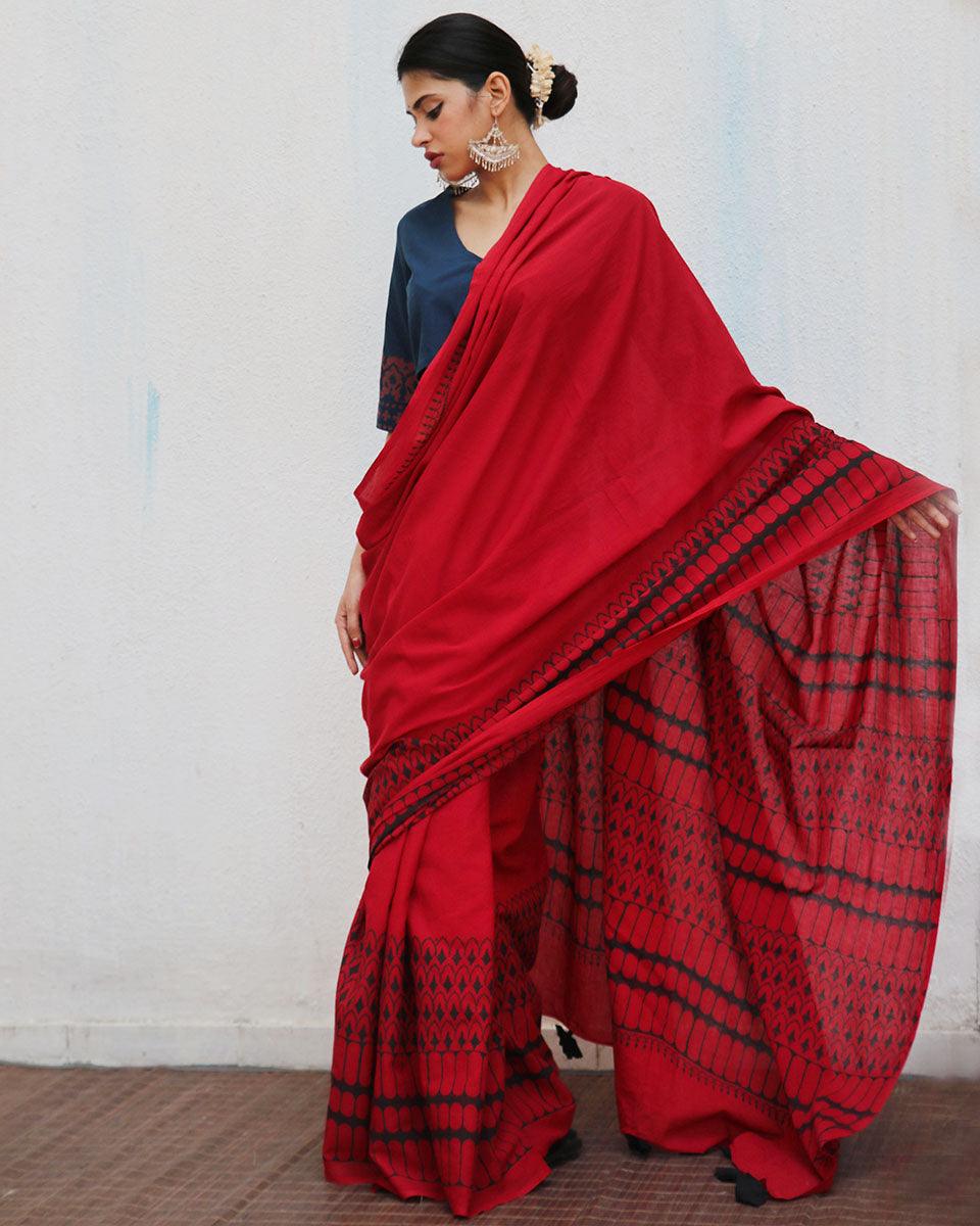 Wanda Blockprinted Cotton Saree - NOMAD