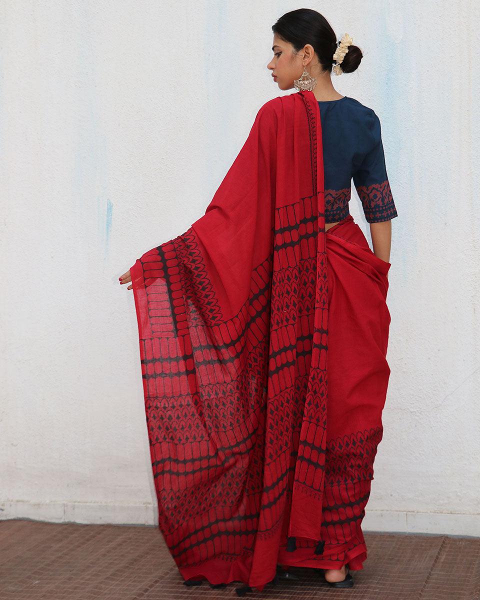 Wanda Blockprinted Cotton Saree - NOMAD