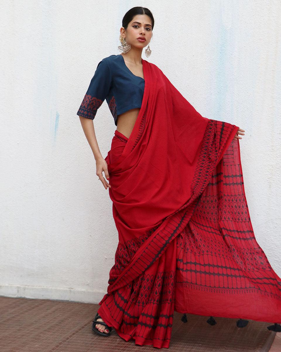 Wanda Blockprinted Cotton Saree - NOMAD