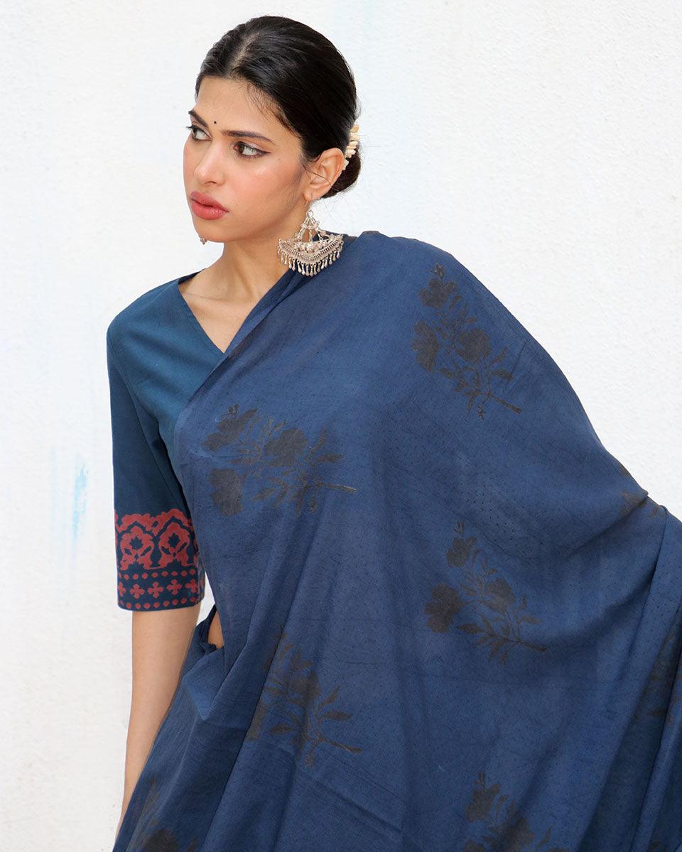 Msafiri Blockprinted Cotton Saree - NOMAD