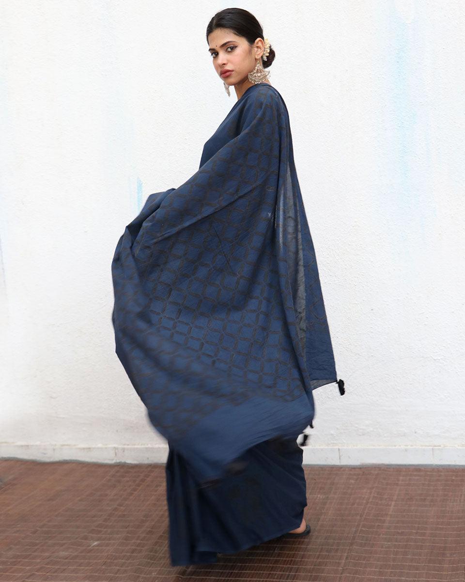 Msafiri Blockprinted Cotton Saree - NOMAD