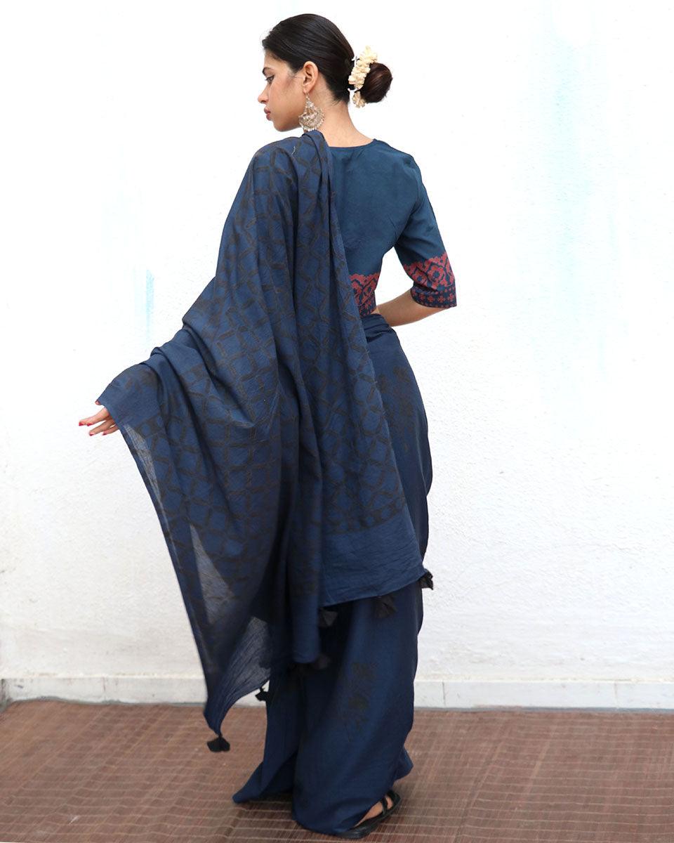 Msafiri Blockprinted Cotton Saree - NOMAD