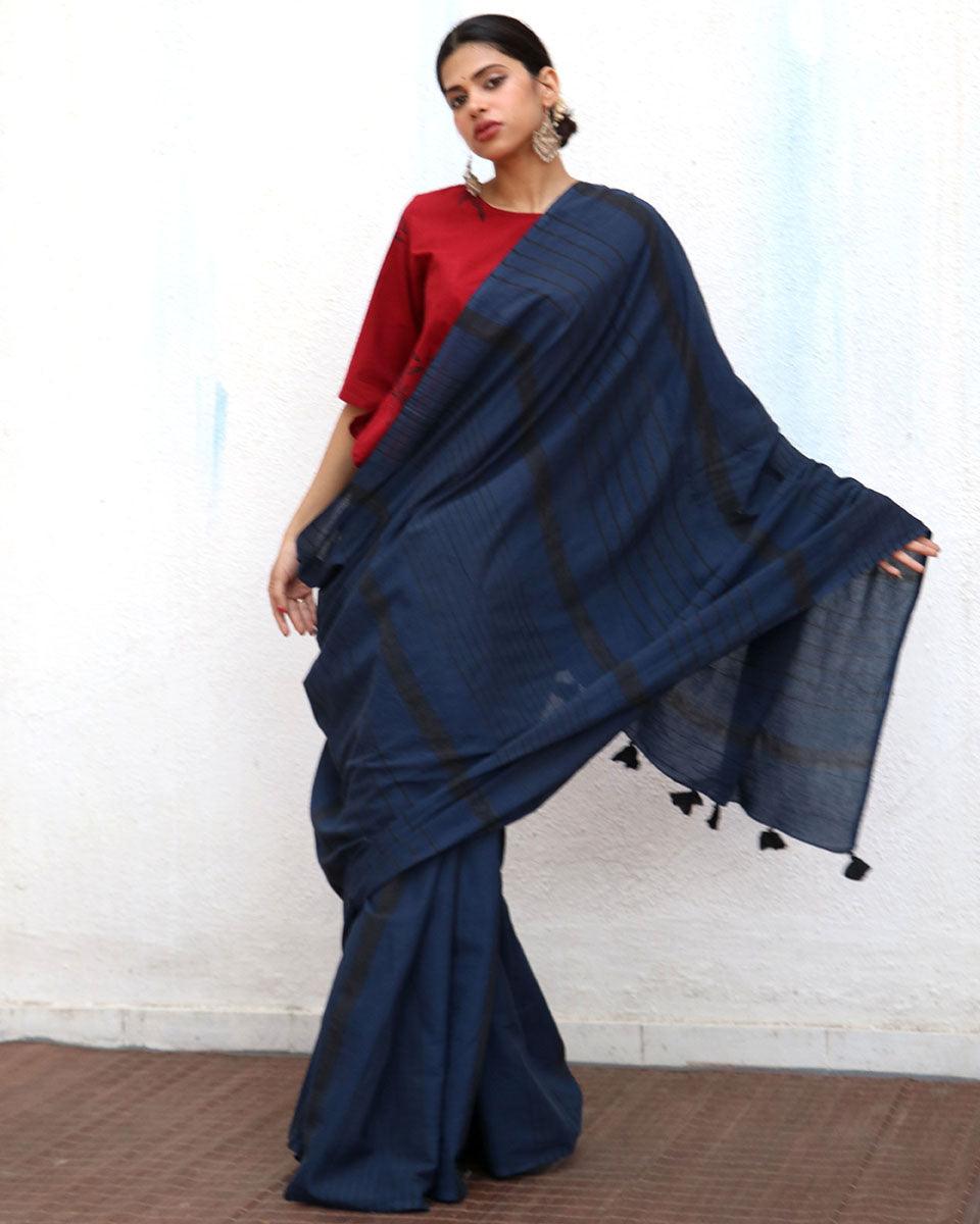 Safreena Blockprinted Cotton Saree - NOMAD