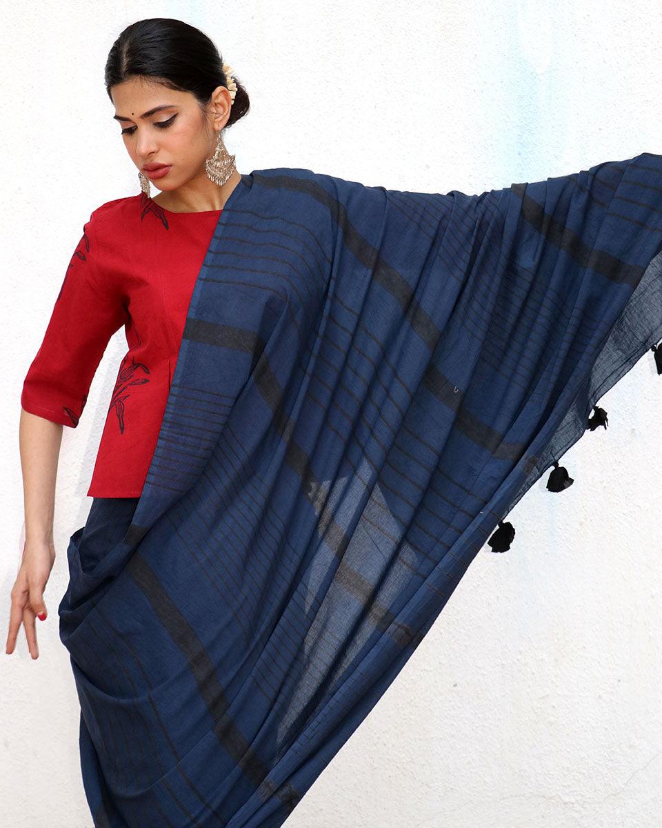 Safreena Blockprinted Cotton Saree - NOMAD