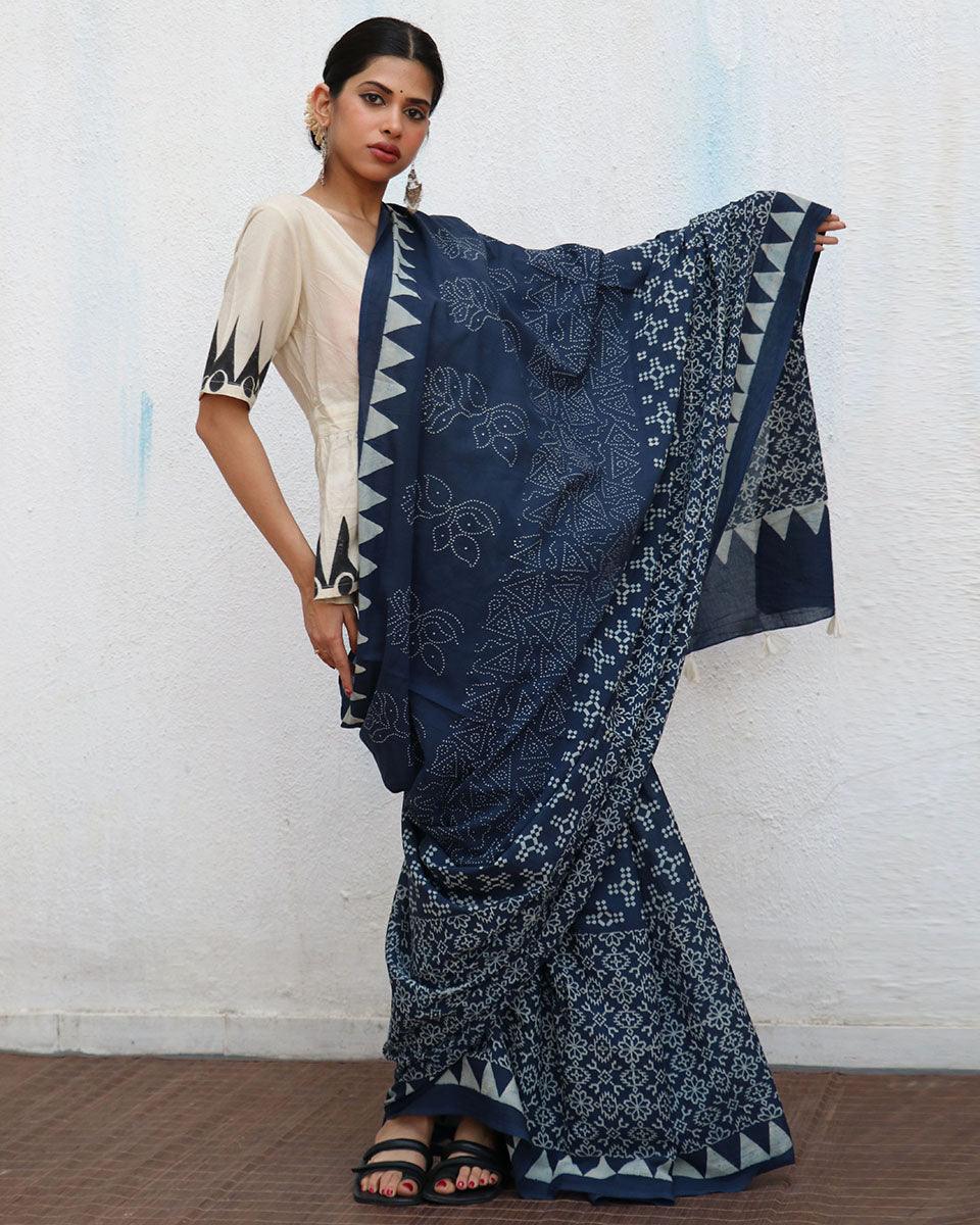 Augusta Blockprinted Cotton Saree - NOMAD