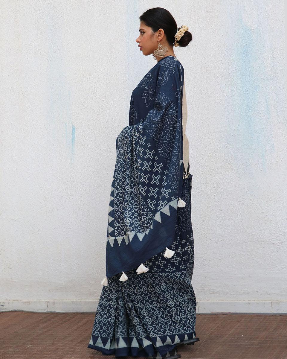 Augusta Blockprinted Cotton Saree - NOMAD