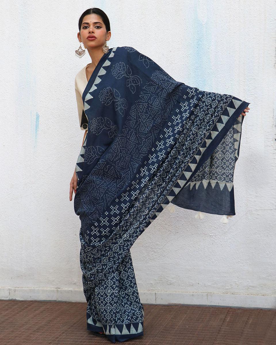 Augusta Blockprinted Cotton Saree - NOMAD